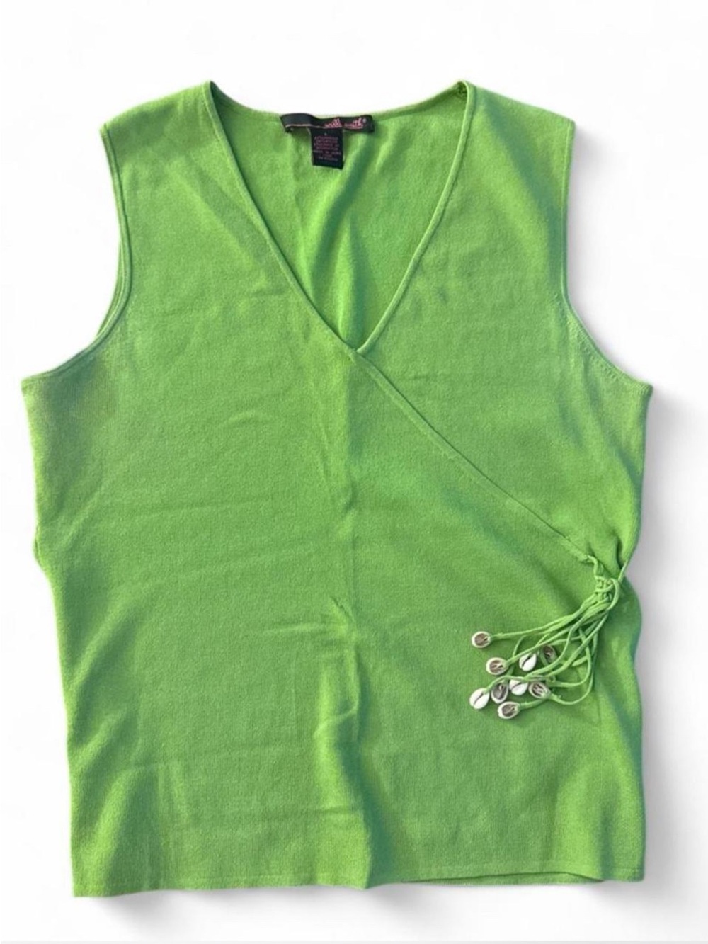 Y2K seashell lime green tank with asymmetrical stitching & Cowrie shells